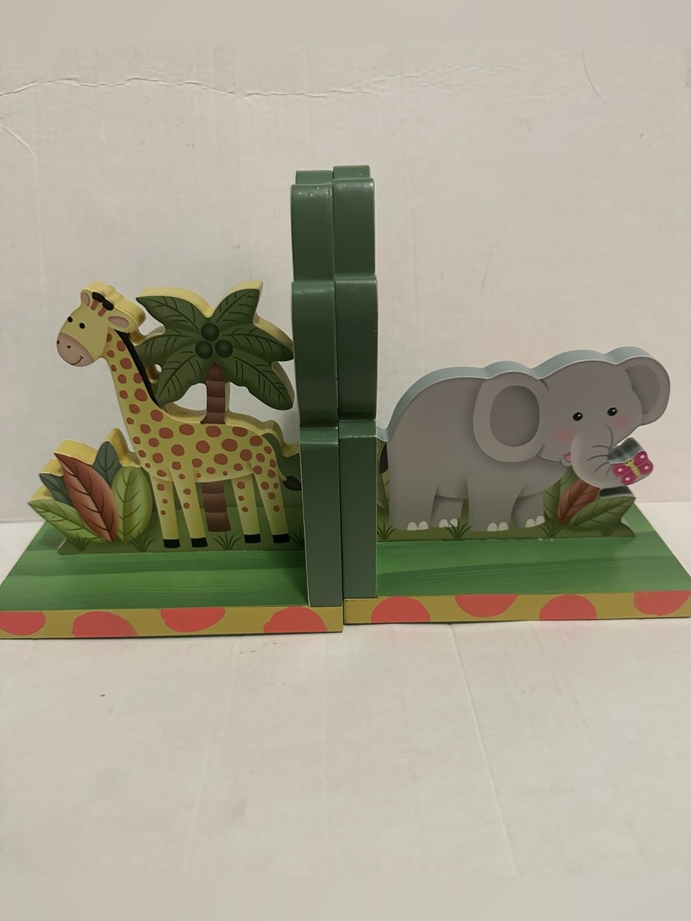 Fantasy Fields Jungle Safari Kids Wooden Bookends Elephant Giraffe Nursery Decor